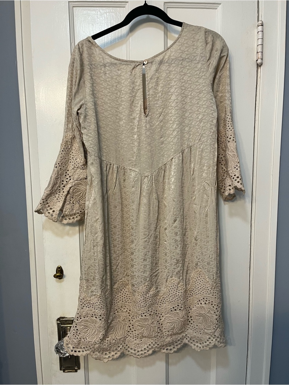Odd Molly Silk Eyelet Lace-Trim V-Neck Women's Dress Grunge Y2K 90s Boho Fairy - Picture 4 of 8